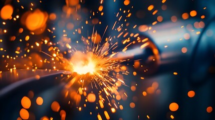Fototapete - Intense Welding Sparks Illuminating an Industrial Workshop Scene