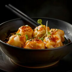 cheese manchurian gravy dumplings on a professional disk setting