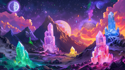 Sticker - Crystal Mountain Fantasy Landscape Illustration