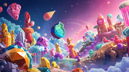 Sticker - 3D Surreal Colorful Candy Land Illustration