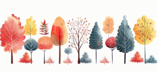 minimalist trees in a retro style banner isolated on a white background