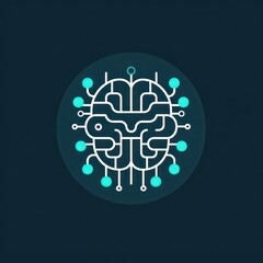 Wall Mural - minimalist digital brain on colorful line icon