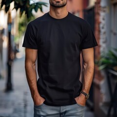 Wall Mural - black crew-neck t-shirt mockup