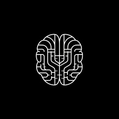 Wall Mural - minimalist digital brain on white monochrome line icon