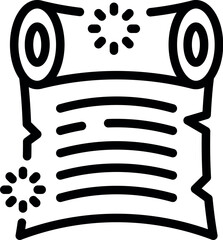 Poster - Black outline vector icon of an ancient paper scroll with glowing magic sparks