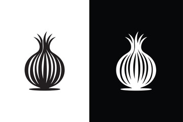 Wall Mural - Onion vector icon silhouette. Vegetable symbol. Onion icon isolated on white black