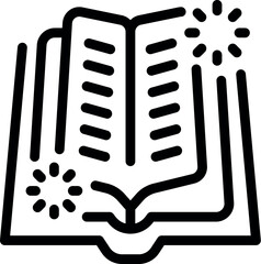 Poster - Line art vector icon of an open book with sparkles coming from its pages, perfect for representing the magic of reading