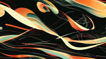 Wall Mural - abstract futuristic aesthetics with fluid shapes and lines suggesting motion and energy on a black background