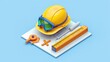 © Youttakone - Vector icon. Engineer or constructor hardhat with blueprint and level tool