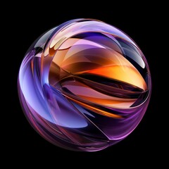 Wall Mural - abstract glass sphere with soft and colorful rounded forms, metallic texture on a black background