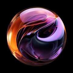 Wall Mural - abstract glass sphere with soft and colorful rounded forms, metallic texture on a black background