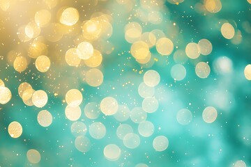 Wall Mural - Abstract bokeh background with gold circles and blue gradient.