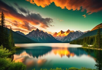 breathtaking landscapes showcasing vibrant sunrises sunsets over majestic serene lush expansive skies, mountain, lake, forest, sky, clouds, nature