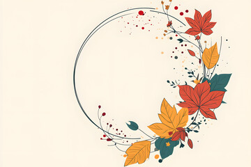 Wall Mural - circle with a autumn leaves and flowers curving around the bottom right corner