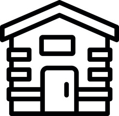 Poster - Simple black and white icon of a small wooden house with a porch and a door, perfect for representing countryside living