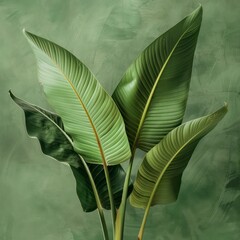 Wall Mural - art board filled with big green leaves, realistic but simple depiction