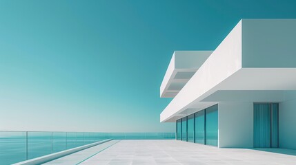 Wall Mural - monumental architecture with minimalistic and clean lines on a white apartment with a blue sky