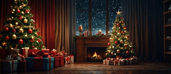 Wall Mural - Festive Christmas decorated background mockup 