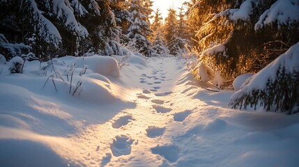 Footprints in the Snow Leading to Sunlight.