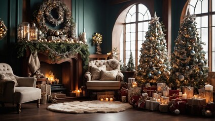 Wall Mural - Festive indoor Christmas decor 