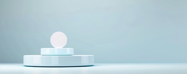Poster - A 3D podium with a tiered design is set against a pristine background, providing an elegant platform for product display. The ample copyspace enhances the overall aesthetic, making it perfect for