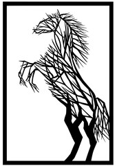 Wall Mural - vector, nature, tree, plant, silhouette, illustration, leaf, design, art, drawing, Horse, roots, line art, Hand draw, Handdrawn