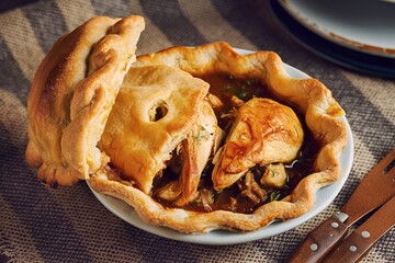 Wall Mural - Brazilian chicken pie. Small traditional chicken pie in Brazil