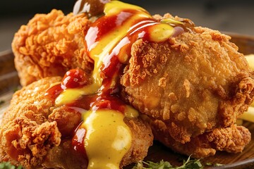 Wall Mural - Crispy fried chicken with sauces