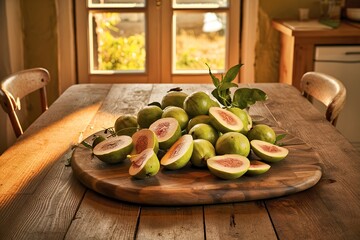 Poster - Fresh sliced ​​guavas on wooden table