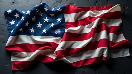 Wall Mural - Elegant American flag on dark texture, symbol of freedom and patriotism, ideal for Independence Day.