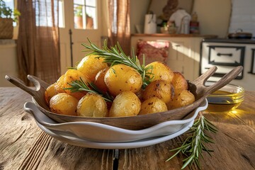 Wall Mural - Roasted potatoes with rosemary on the plate