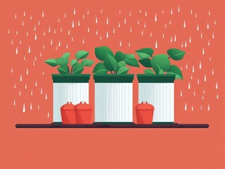 Poster - Sustainable Rainwater Harvesting System for Eco Friendly Agriculture   Flat Design Depicting a Streamlined Solution for Capturing and Utilizing Rainwater to Support Sustainable Farming Practices