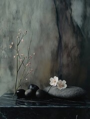 Poster - Flowers and Rocks on Table