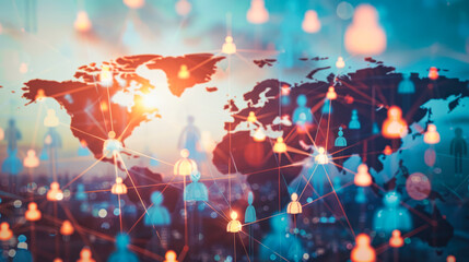 Poster - Global network connection illustration. Creative blend of human elements and world map, digital technology for professional networking, global business, communication, internet, globalization