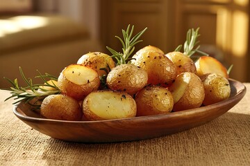 Wall Mural - Roasted potatoes with rosemary on the plate