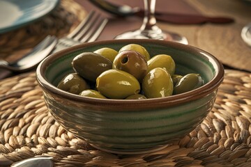 Wall Mural - Stuffed green olives in a bowl