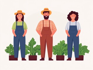Poster - in a flat design style depicting sustainable agriculture and community gardening initiatives  The image showcases various elements of eco friendly and regenerative farming practices
