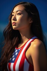 Wall Mural - Asian woman american swimsuit Style background, ai generated