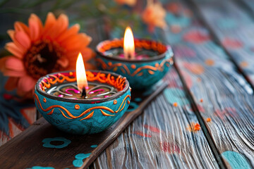 Beautiful greeting card with bright holiday composition for happy and celebrate Diwali