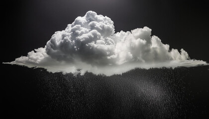 White and gray rainy cloud isolated on black background, weather theme. Nature beauty of rainfall