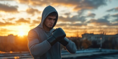 Canvas Print - Man Wearing Hoodie and Boxing Gloves