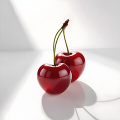 Wall Mural - two cherries on a white background