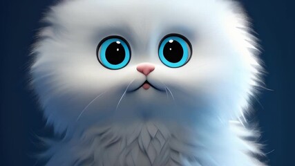 Wall Mural - Cute fluffy kitten with bright blue eyes sitting against a dark background