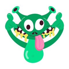 Wall Mural - Comic style sticker of crazy alien with tongue out  

