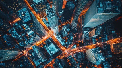 Wall Mural - Aerial View of a Cityscape at Night