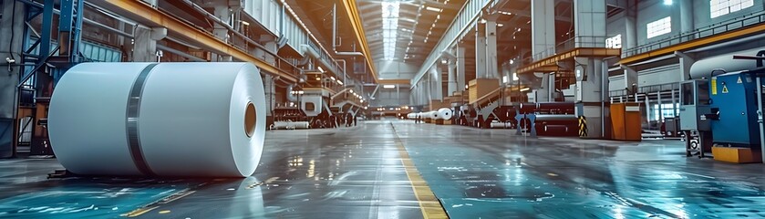Poster - Giant Paper Mill with Massive Rolls in Production Facility Showcasing Industrial Scale and Complexity