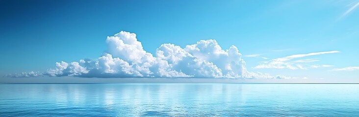 Naklejka na meble A wide shot of a calm ocean with a single, puffy cloud in the sky.