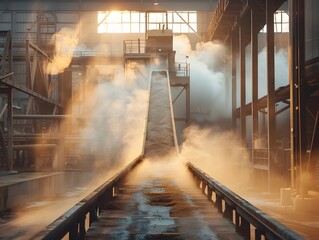 Poster - Gritty and Industrial Cement Factory with Silos Conveyor Belts and Dust Capturing the Essence of Production