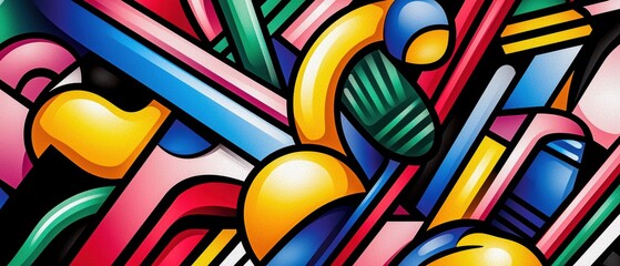 Poster - Vibrant abstract composition featuring playful shapes and bold colors, perfect for creative design and modern art applications.