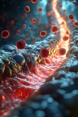 Wall Mural - Abstract Visualization of Blood Cells Flowing Through a Vein in a Futuristic Medical Concept